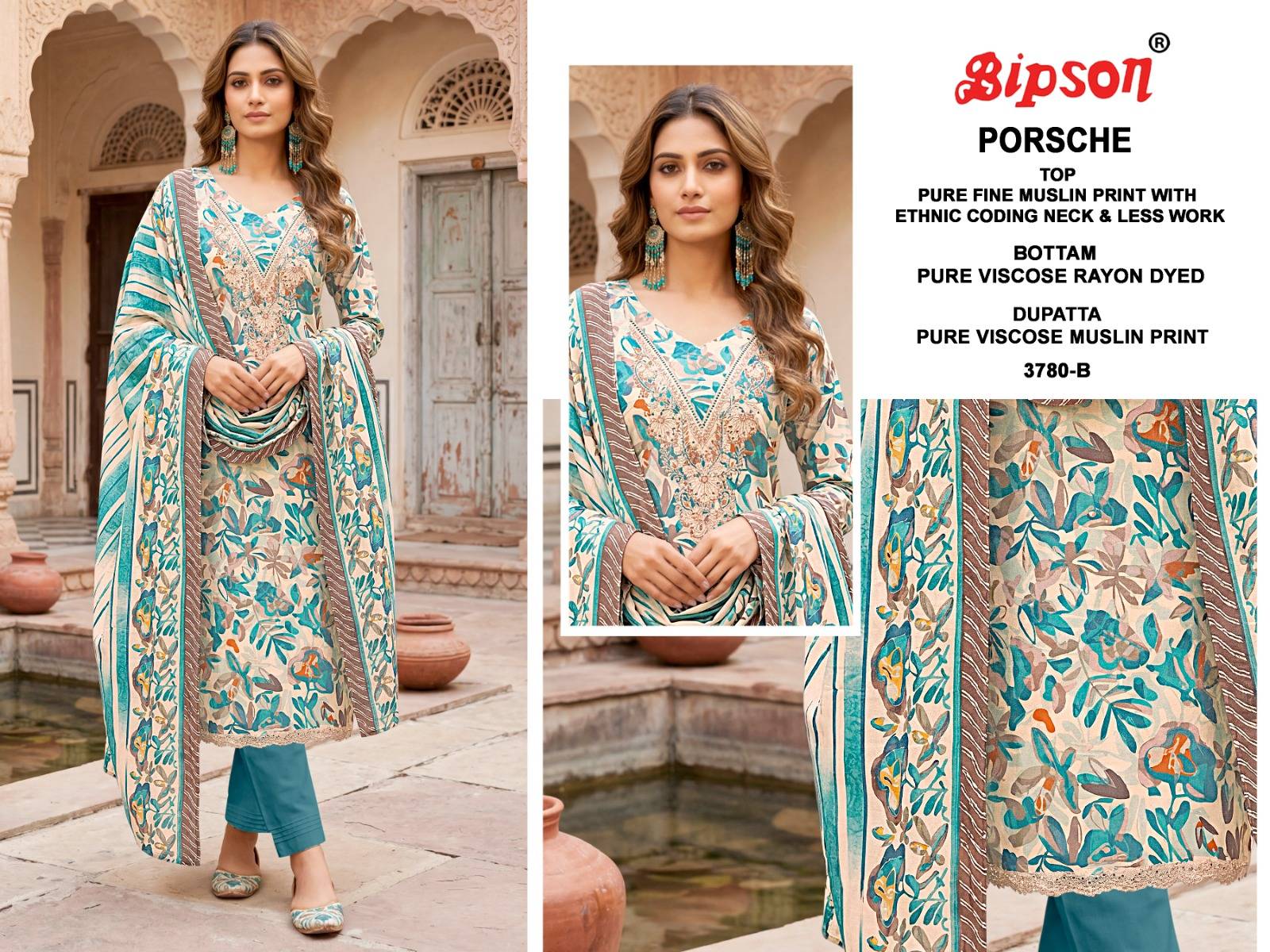 PORSCHE 3780 By BIPSON PRINTS Stylish Beautiful Colourful PREMIUM MUSLIN Dresses At Wholesale Price